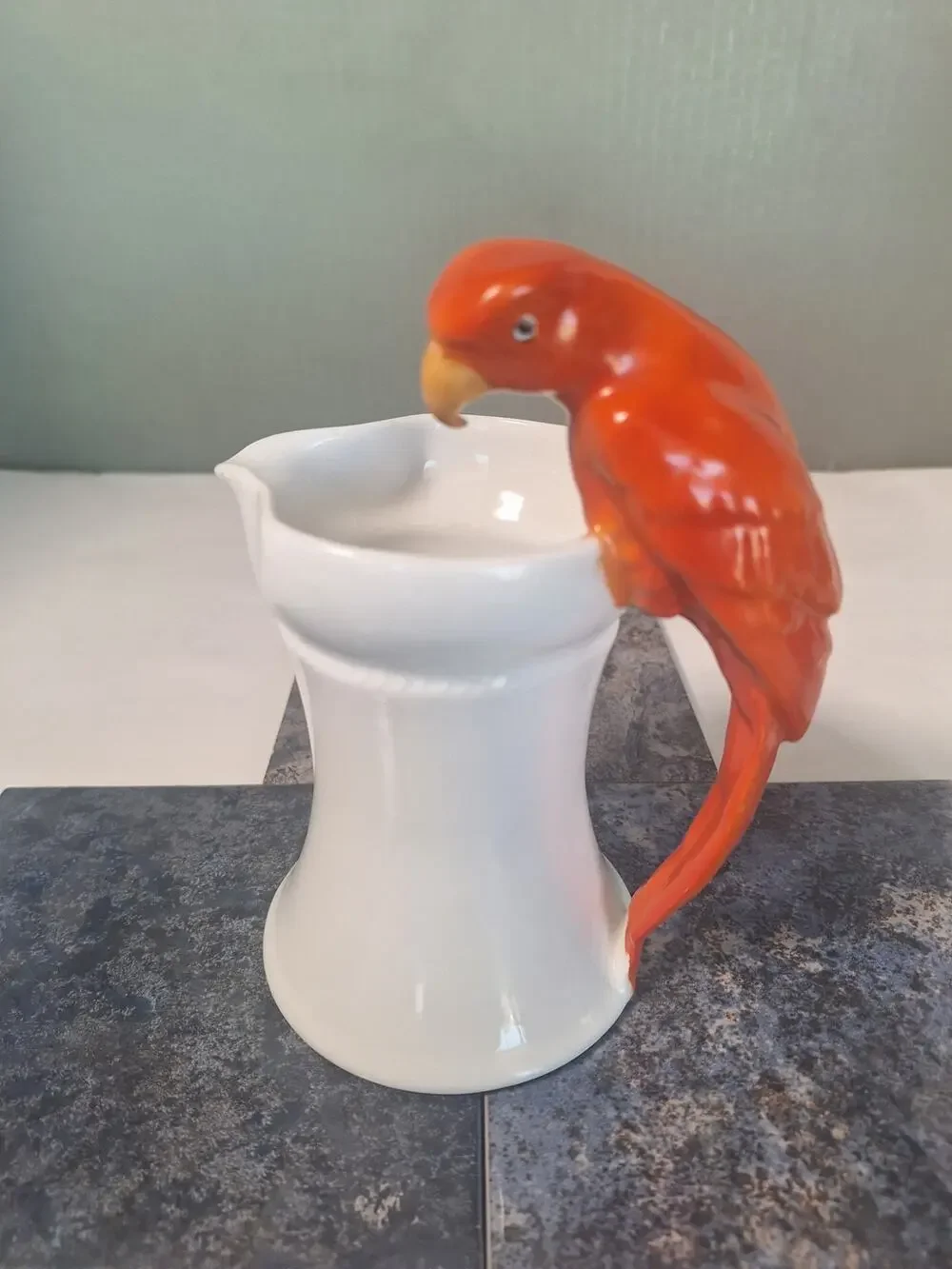 Royal Bayreuth Bavaria Red Parrot Handle Pitcher Creamer Figural Bird Germany